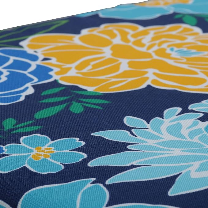 Pillow Perfect Reversible Floral Stripe Indoor/Outdoor Round Corner Chair Seat Cushion with Ties, Plush Fiber Fill, Weather, and Fade Resistant, 15.5" x 18.5", Blue/Yellow Spring Bling, 2 Count