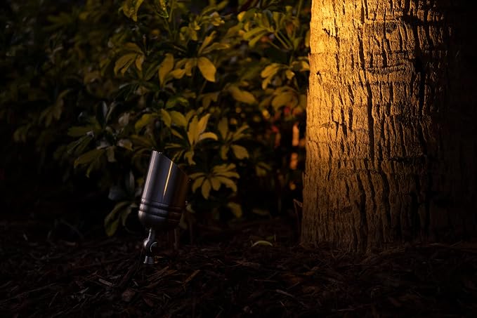 VOLT Fat Boy 12V Stainless Steel Outdoor Spotlight with 5W 2700K Warm White 400 Lumen MR16 LED Bulb for Low Voltage Landscape Lighting of Yard, Lawn, Garden, Patio, Trees & House
