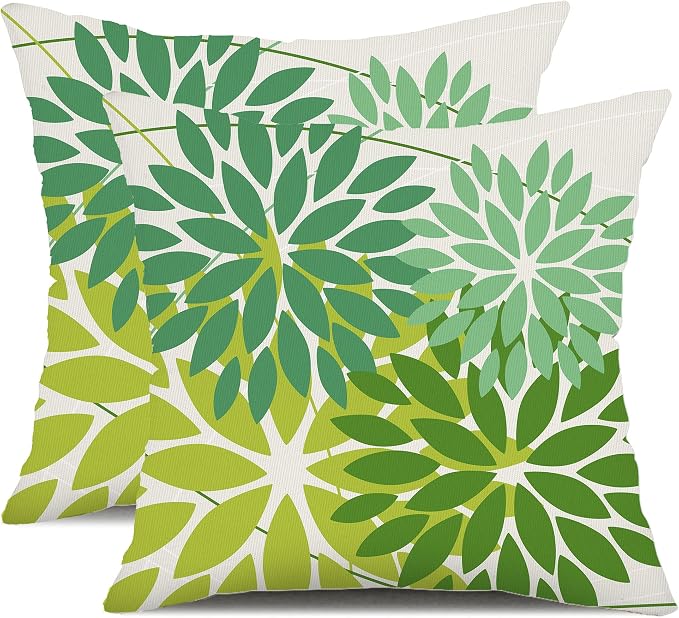 DFXSZ Pack of 2 Outdoor Waterproof Throw Pillow Covers 16x16 Shade of Green | Polyester Colorful Spring Summer Floral Decorative Cushion Cases(NO INSERT),For Couch Patio Funiture Garden Home Decor