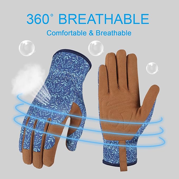 Bamllum Gardening Gloves for Women, Leather Garden Gloves | Breathable Garden Gloves with a Padded Palm, Flexible Fit and Elastic Wrist for Weeding, Digging, Planting and Pruning