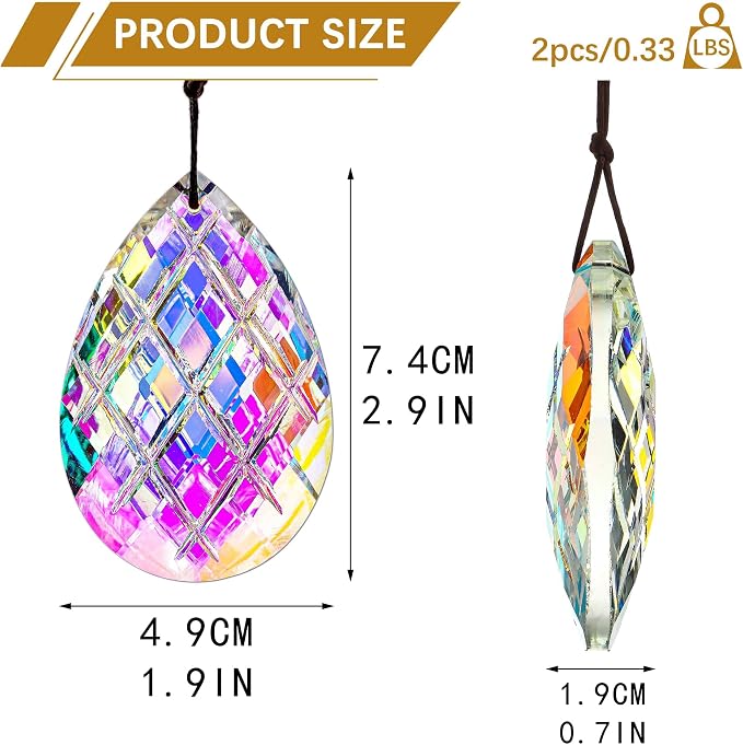 Set 2 Crystal Sun Catcher Prisms Pendant for Window Hanging Decor,3inch | AB Colored,Crystal Suncatchers,Rainbow Maker,Light Catcher For Home Indoor Garden Christmas Tree Ornament,Gift FOr Women