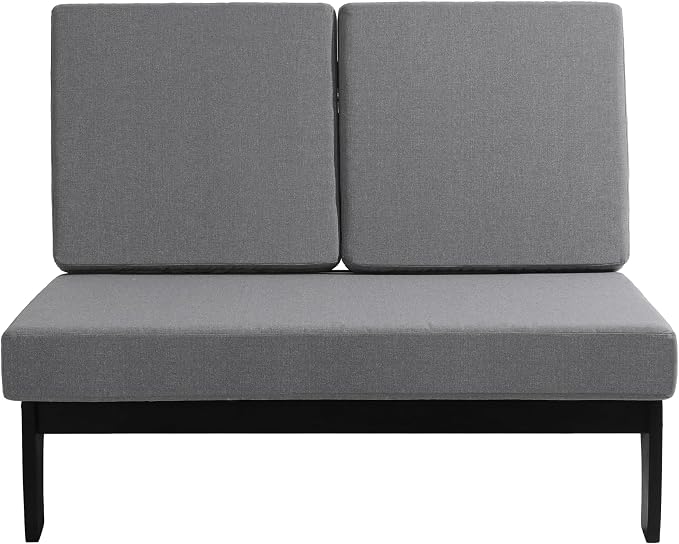 Outdoor Furniture Patio Couch, Weather Resistant Patio Loveseat Sofa Couch with Removable Cushion & Pillows, Black Wood Frame for Porch & Backyard Seating - Grey