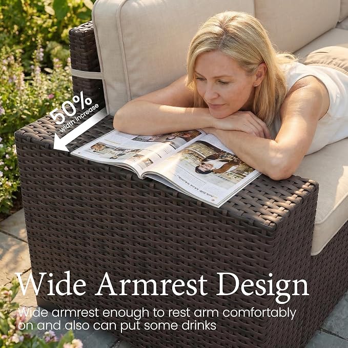 LayinSun 13 Pieces Outdoor Patio Furniture Set with 44" Fire Pit Table Brown Rattan Sectional Sofa Conversation Sets