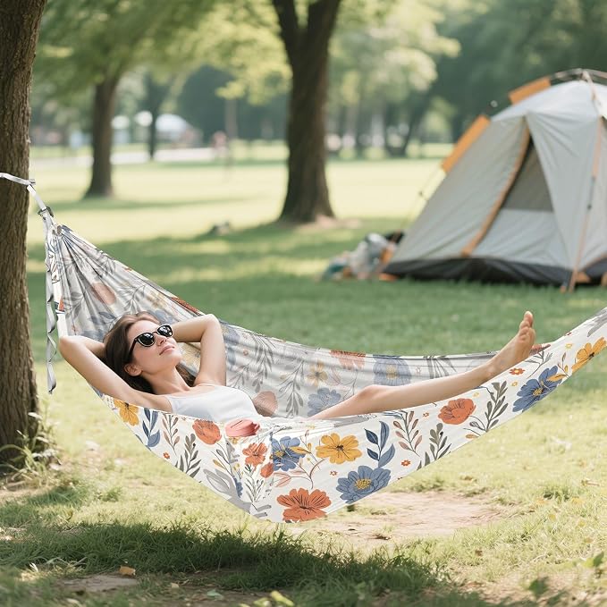Camping Hammock Outdoor Hammocks for Outside Flowers Rabbits Beach Trees Portable Lightweight with Pockets Tree Straps Indoor