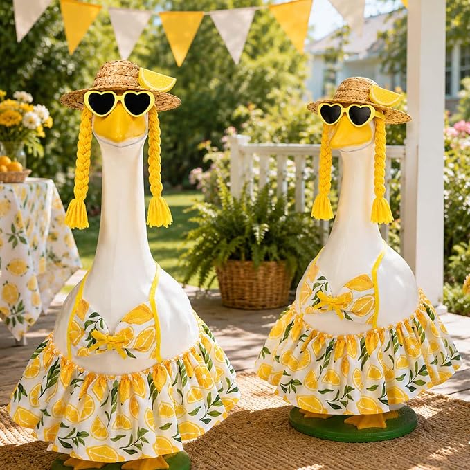 JcHrmers Bikini Goose Outfit Summer Lemon Porch Goose Outfits Hawaiian Lawn Goose Clothes Fits 23" Cement Plastic Goose Statue for Summer Outdoor Garden Yard Patio Art Decor