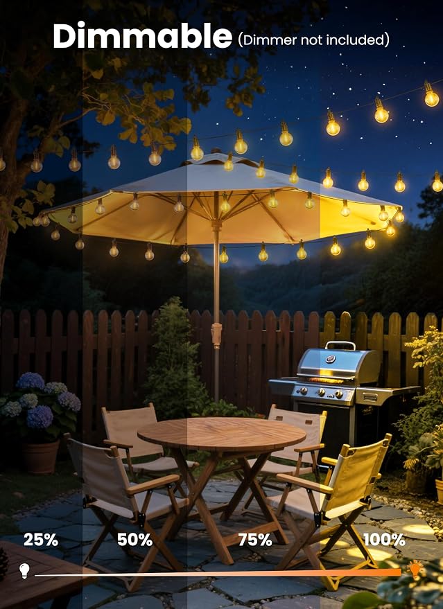 25FT 13 LED Outdoor String Lights, G40 Shatterproof String Lights, IP65 Waterproof Connectable Outside Patio Light for Backyard Porch Balcony Garden Decor Christmas Camping Gazebo