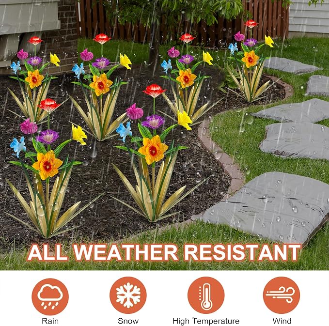 Homight Metal Agave Plant Outdoor Decoration Outdoor Garden Decoration Daffodils Flowers Mexican Yard Art Daffodils Flowers Decorative Garden Gift (2 Big Colorful)