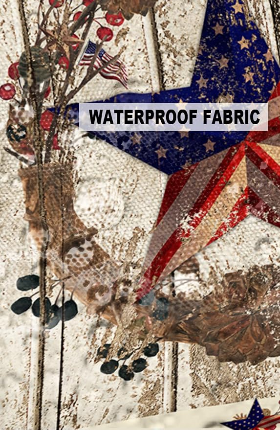 4th of July Outdoor Waterproof Throw Pillow Cover Farm Country Star USA Flag Decorative Pillows Cushion Covers Berry Plant Wreath Wood Grain 2 Pack Pillow Cases for Patio Garden Balcony 16x16In