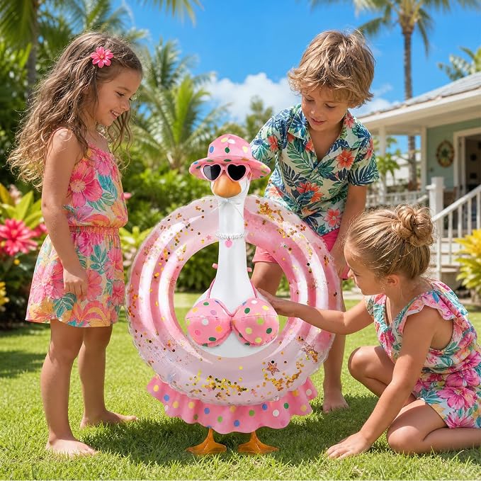 Hawaiian Porch Goose Outfits,23 Inch Bikini Porch Goose Summer Outfit | 23 in Porch Goose Outfit with Sunglasses & Swim Ring Hawaiian Porch Goose Clothes Costume for Outdoor Garden Lawn Yard Decor