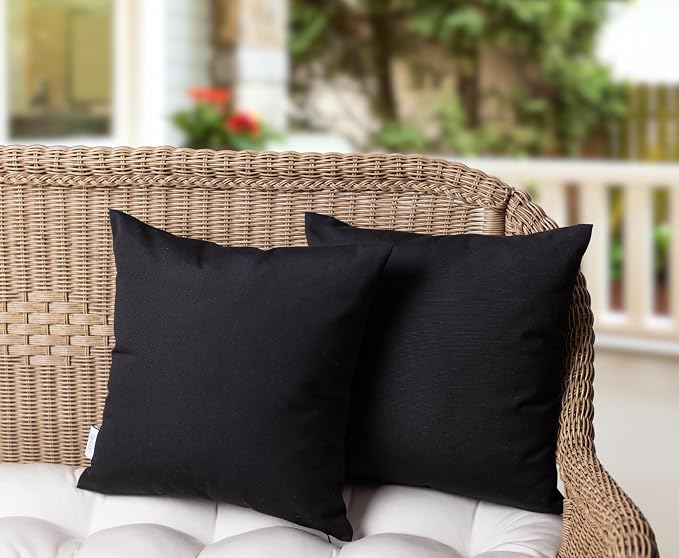 RSH DECOR Square Throw Pillows Set of 2, 20" x 20", Outdoor Pillows Waterproof, Patio Furniture Pillow, Decorative Outdoor Throw Pillow, Spun Polyester, Black, Made in USA