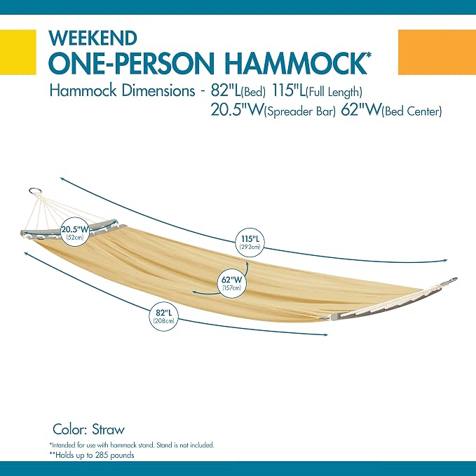 DUCKCOVERS Weekend Mesh One-Person Travel Hammock, 82 x 62 Inch, Straw