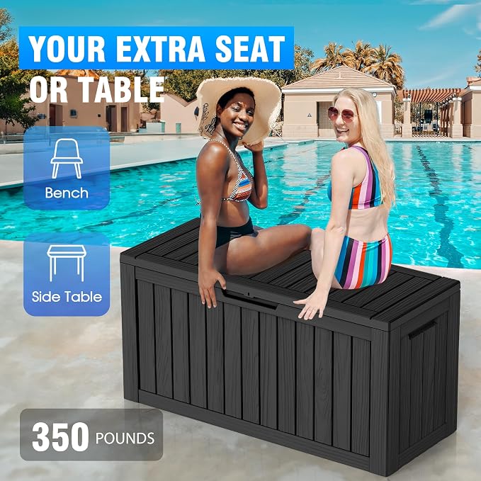 80 Gallon Deck Box Large Outdoor Storage for Patio Furniture,Outdoor Cushions,Garden Tools and Pool Supplies,Waterproof,Resin,Lockable(Black)