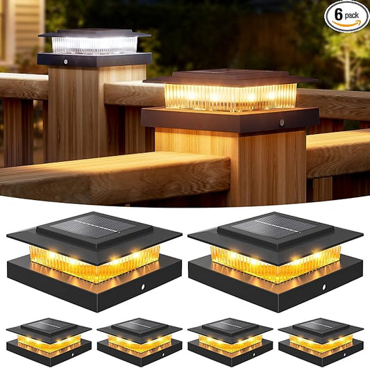 4x4 Post Solar Lights with 2 Modes, Solar Post Lights, 6 Pack Black | Solar Post Cap Lights for 4x4 Post Caps Wood Vinyl,IP44 Waterproof Fence Post Solar Lights Outdoor, Solar Deck Post Light