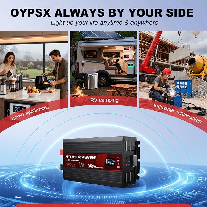 3000W Power Inverter 24V to 110V 120V AC Pure Sine Wave Inverter for RV Truck Camping,Outdoor Off-Grid Power Converter with LCD Display,Wired Controller,AC Outlets USB Ports(24V-3000Watts)