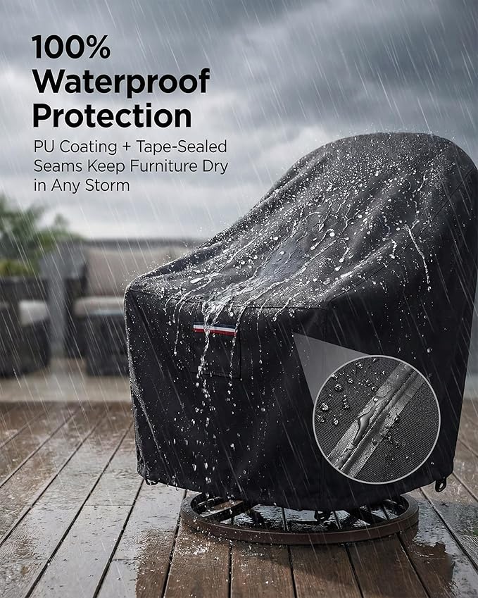 Waterproof Patio Chair Covers, 28W x 33D x 36H inches Heavy Duty Outdoor Furniture Protection Cover Weather Resistant 600D Oxford 2-Pack, Black