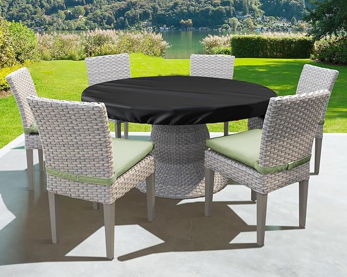 Outdoor Round Table Cover Waterproof UV-Resistant for 28 Inch Diameter Patio Tables - Heavy Duty Weatherproof Table Top Protector with Elastic Hem (Black)