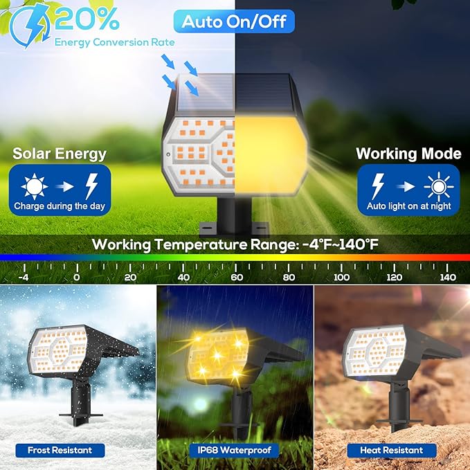NYMPHY Solar Lights Outdoor Waterproof IP68, 56 LED 3 Lighting Modes Solar Powered Garden Yard Spot Solar Lights for Christmas Outside Landscape- 6 Pack (Warm White)