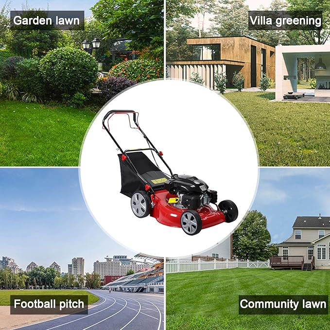 Self Propelled Gas Lawn Mower, 141CC 4-Stroke Gas Mowers, 3-in-1 Strong Power Cordless Gas Engine Lawn Mower with 20" Blade, 2850RPM Walk-Behind Lawnmower Gas with 50L Grass Tank Red