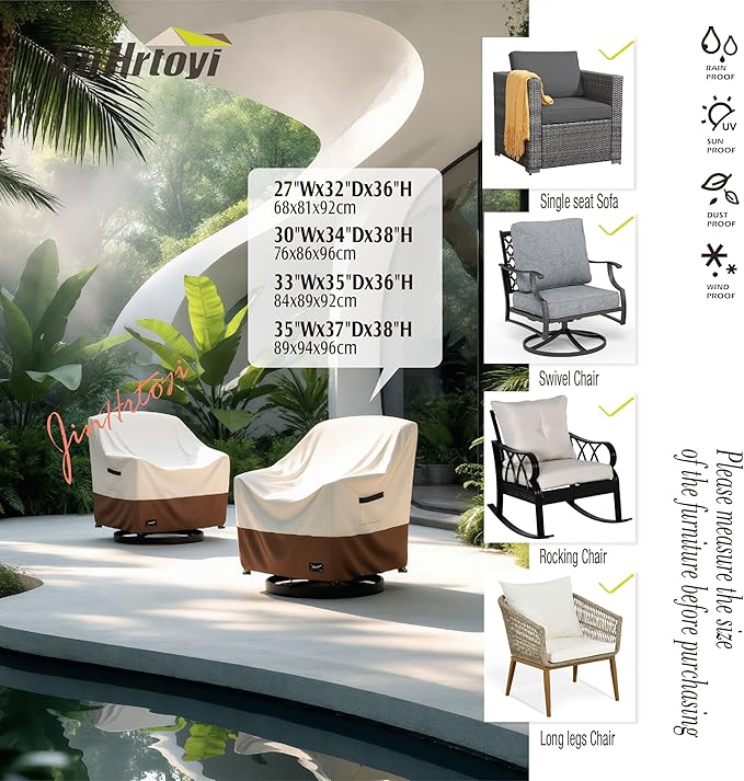 JinHrtoyi Outdoor Chair Covers 2 Pack,35Wx37Dx38H inches Patio Chair Cover,100% Waterproof Heavy Duty Outdoor Furniture Covers Waterproof,Beige&Brown Modern Style Patio Furniture Cover