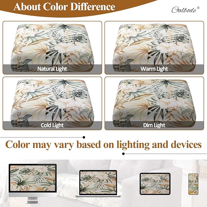 CALBODE 8Pcs Stretch Patio Cushion Cover, Tropical Floral and Leaf Pattern Sofa Covers for Patio Furniture Cushions Washable Reusable Couch Covers Replacement for All Season(Cover Only)