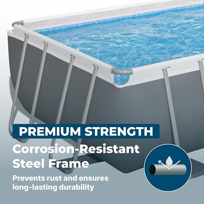 Bestway Power Steel 18’ x 9' x 48” Above Ground Pool, Rectangular Metal Frame Outdoor Swimming Pool Set with Filter Pump, Ladder, and Cover