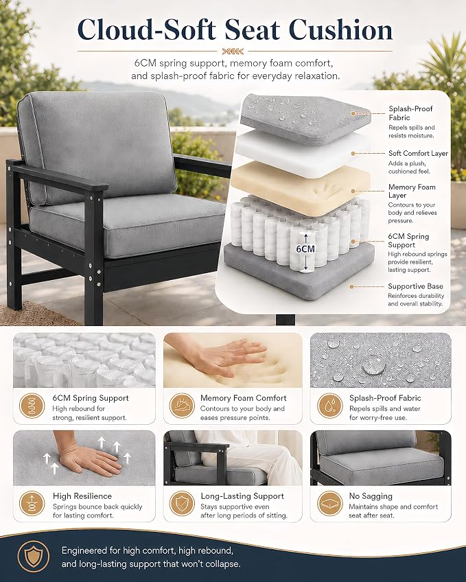 HDPE Outdoor Patio Furniture Set with Cushions, 9 Piece Patio Conversation Set Sofa Set,All Weather Outdoor Couch Set with Coffee Table for Lawn, Garden, Deck
