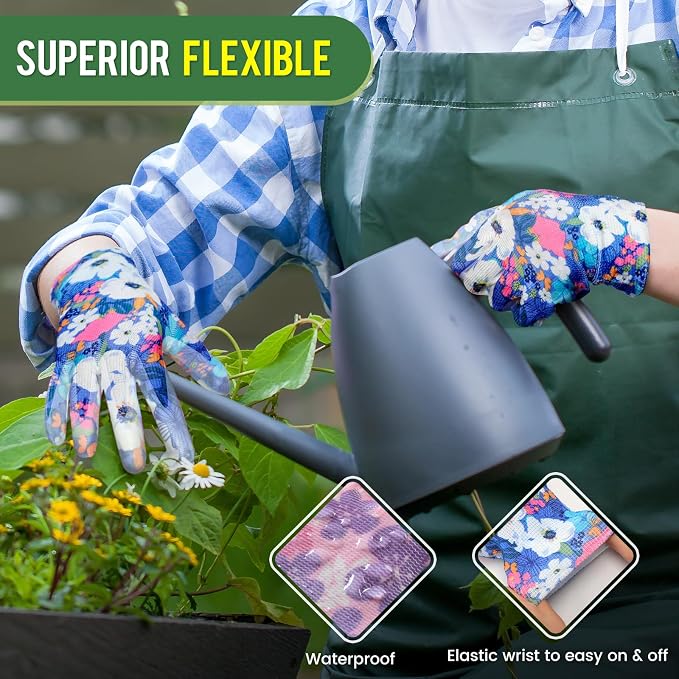 6 Pairs Gardening Gloves for Women - Breathable Rubber Coated Garden Gloves, Multi-purposes Gardening Gloves