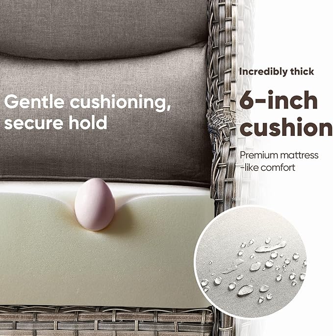 Swivel Patio Chairs Sofa Set of 6-6" Thick Cushion - Wicker Outdoor Swivel Rocker Patio Chair,Sofa/Side Table, High Back Comfortable Outdoor Glider Chairs - Grey Wicker | Grey Cushions