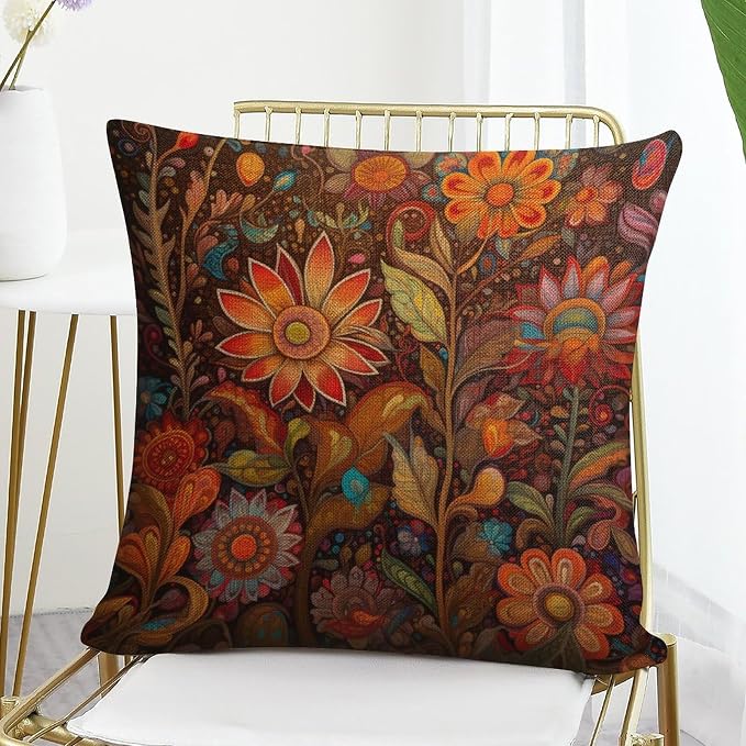 Pillowcover Oil Painting Colorful Garden Flowers Cushion Pillow Cover 18"x18" Fabulous Flowers Spring Pillowcase Farm Decorations Pillow Case for Farmhouse Decor Room Bedroom Sofa Chair Car