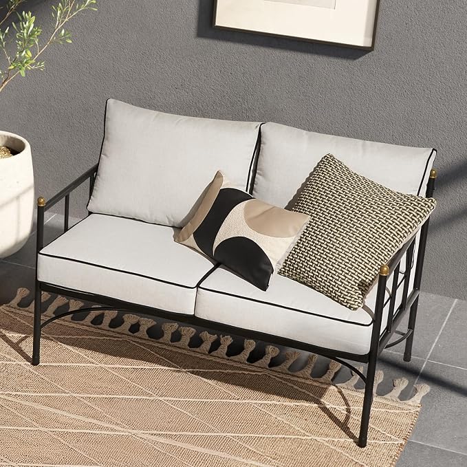 mopio Odelia Patio Loveseat, Small Outdoor Couch, Sofa, Conversation Piece, for Outside Lounging at Lawn, Front Porch, Balcony, Apartments, Yard, Bistro