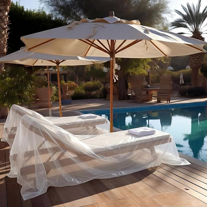 Windyun 4 Pack Patio Chaise Lounge Cover for Furniture, Outdoor Waterproof Loveseat Bench Cover, Clear Plastic Couch Chair Slipcovers Dustproof for Sofa Moving Storage Protector