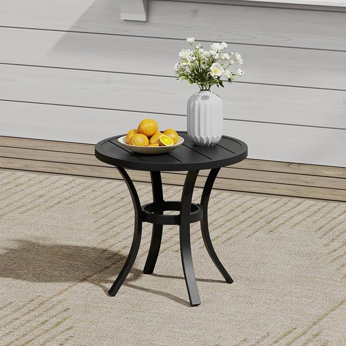 VICLLAX 3 Pieces Small Patio Dining Set, 2 Outdoor Wicker Dining Chairs and Small Round Patio Table with Storage Shelf for Backyard Lawn Deck, Black Tabletop