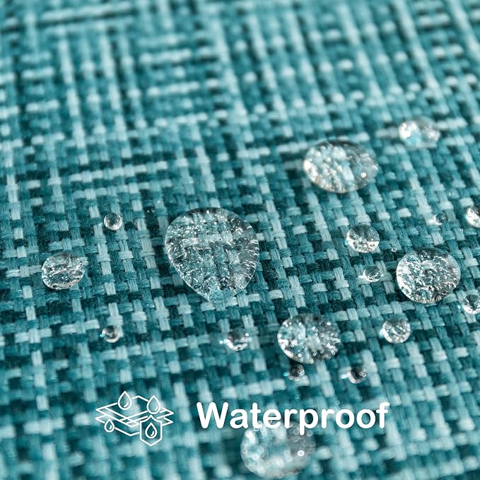 Kevin Textile Outdoor Waterproof 24x24 Inch Pillow Covers 2 Pack, Teal | Water Resistant, Faux Linen Yarn-dyed, Woven Texture Euro Throw Pillow Covers for Tent Patio Garden Couch Sofa