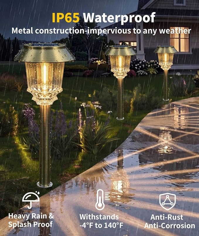 XMCOSY+ Solar Pathway Lights Outdoor, 4 Pack Solar Garden Landscape Lights | 40 LM Adjustable Brightness for 8-12H, Aluminum & Glass Solar Powered, IP65 Outdoor Solar Lights For Yard Landscape Lighting