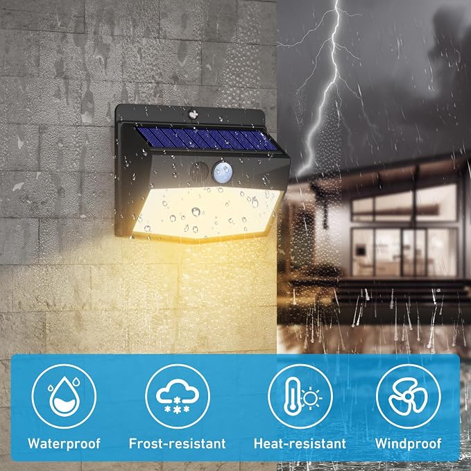 1 Pack Solar Motion Lights Outdoor, Solar Security Light with 3 Modes, IP65 Waterproof Flood Lights Outside for Camping Garden Patio Garage Backyard, Warm
