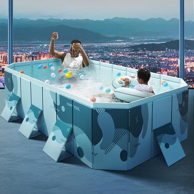 YYW Inflatable-Free Family Pool, Oversized Family Pool for Adults Pet Dogs Foldable Swimming Pool for Indoor, Outdoor, Summer Water Party(113" x 66" x 20")