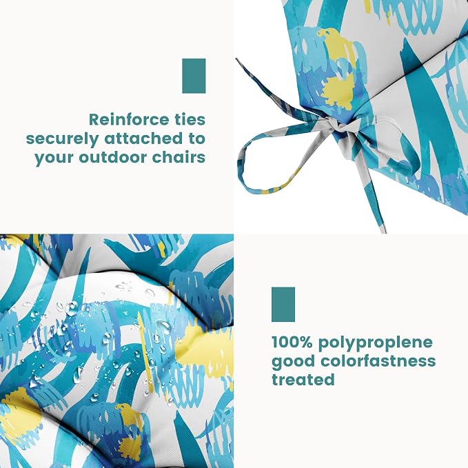 Tufted High Back Adirondack Chair Cushion 45"x21"x4",Floral | Patterned outdoor cushion with ties; premium padded design fits garden rocking chairs, multiple color options available