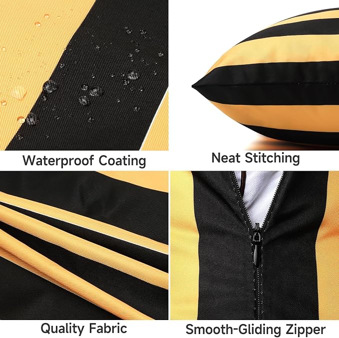 Outdoor Waterproof Throw Pillow Covers Pack of 2 Decorative Striped Cushion Cases Modern Farmhouse Sunbrella Cushion Covers for Patio Furniture Couch Balcony Garden Bench,18x18 inch Orange