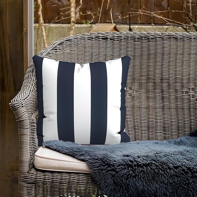Outdoor Pillow Covers for Patio Furniture 20x20 Inch, Decorative Patio Throw Pillow Covers Set of 2, Modern Square Cushion Cases for Porch Garden Home Office, Cabana Navy