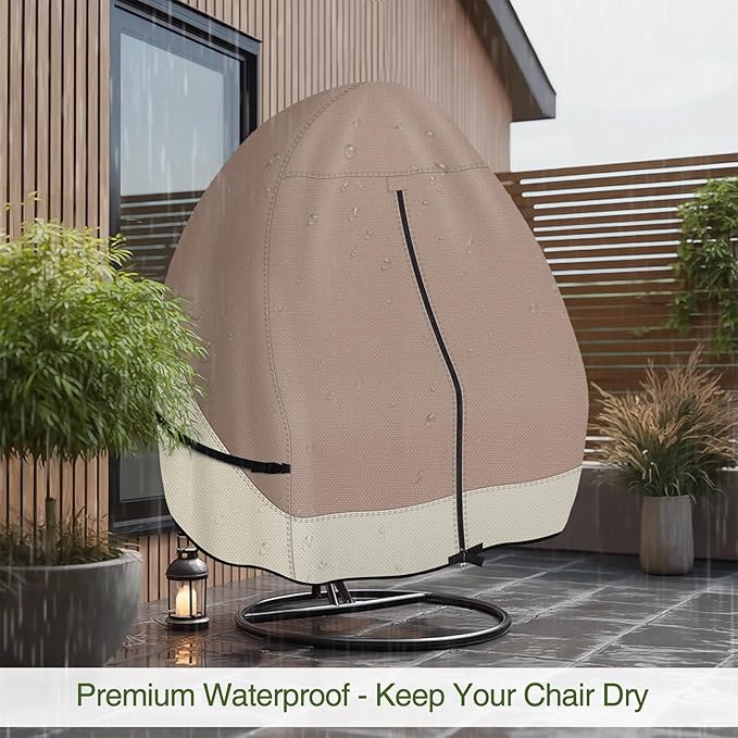 Porch Shield Patio Hanging Egg Chair Cover - 600D Waterproof Outdoor Double Seat Wicker Swing Egg Chair with Stand Protector, Light Tan & Khaki