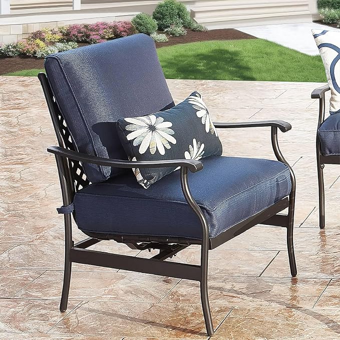 Patio Conversation Set 4Pcs Cushioned Outdoor Furniture Sets Patio Seating with All Weather Galvanized Steel Frame (Blue)