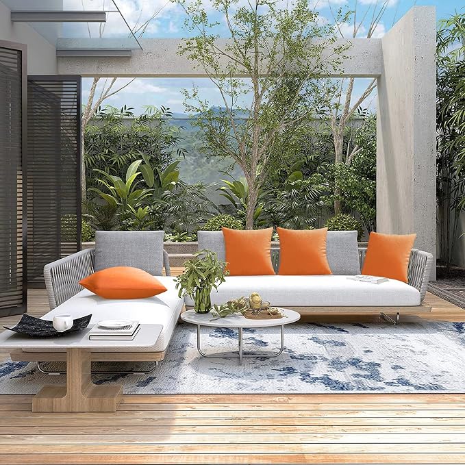 VAKADO Pumpkin Fall Waterproof Outdoor Throw Pillow Covers 24x24 Set of 2 | Fade Resistant, All-Weather Durability. Warm Harvest Hue For Porch, Patio & Garden. Machine Washable, Hidden Zipper.