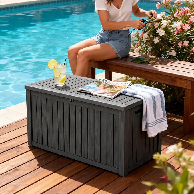 Large Outdoor Storage Box, 200 Gallon Deck Box, Lockable Outside Storage Bin, Waterproof Container with Reinforced Hydraulic Rod for Patio Cushions, Garden Tools, Sports Equipment
