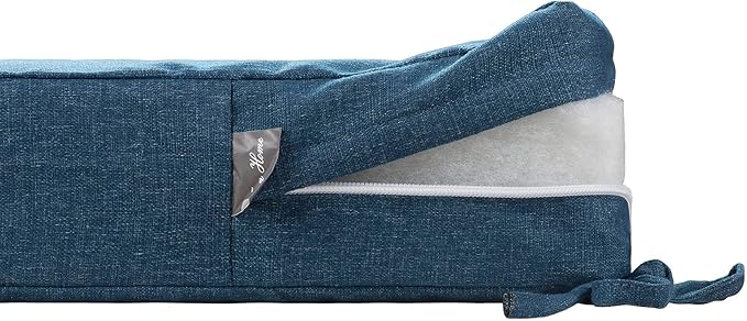 FUNHOME Outdoor Bench Cushion Cover 48 x18 x 3 inch,Water Resistant Cover with Zipper&Ties,Fade-Resistant Slipcover,Patio Porch Swing Cushion Cover Replacement Only,No Insert(Denim Blue)