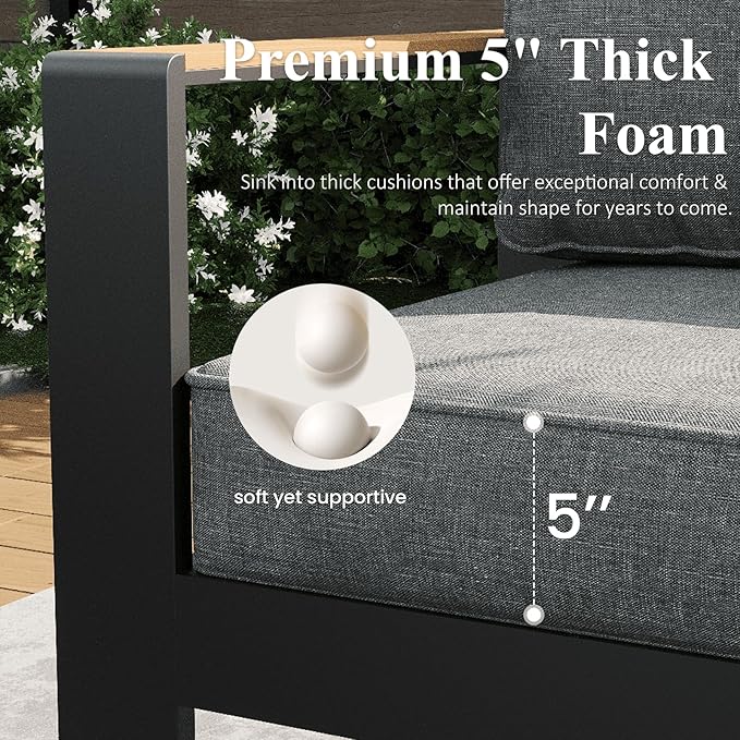 LayinSun 4 Piece Aluminum Outdoor Furniture Set with Coffee Table, Outside Patio Deep Seating Conversation Set with Upgraded Washable Thick Cushion