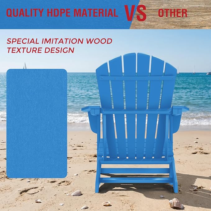 Costaelm Patio Conversation Set, Outdoor Chairs Set of 5 Balcony Firepit Furniture Outdoor Adirondack Round Table and Chair Backyard Furniture Set for Lawn Porch Pool Garden, Pacific Blue