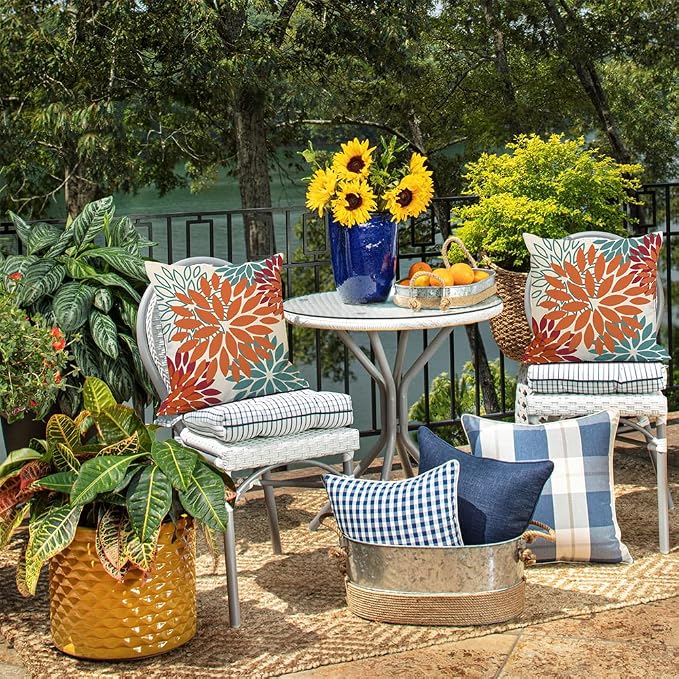 DFXSZ Outdoor Waterproof Pillow Covers 20x20 Set of 2 Orange Teal Flower | Spring Summer Waterproof Flower Throw Pillowcases（No Inserts）Outdoor Decor for Fall Patio Funiture Garden Polyester Covers