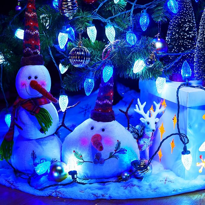 Brightown C9 LED Christmas Lights Outdoor, 66 ft 100 LED Strawberry String Lights, Waterproof Commercial Grade Extendable for Outside Roofline Patio Home Xmas Decoration, Blue and White