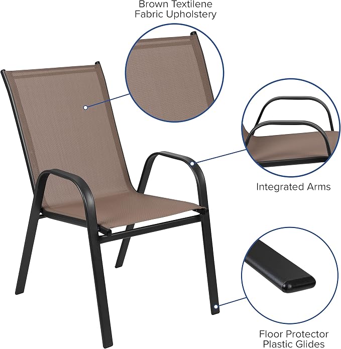 Flash Furniture Brazos 5 Piece Outdoor Patio Dining Set - 4 Brown Flex Comfort Stack Chairs - 31.5" Square Tempered Glass Patio Table
