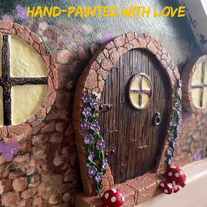 Fairy Door for Wall and Trees Outdoor with Light, Glow in The Dark, Gnome Desk Art Sculpture Decoration for Classroom, Kids Room, Miniature Fairy Garden Outside Decor Accessories